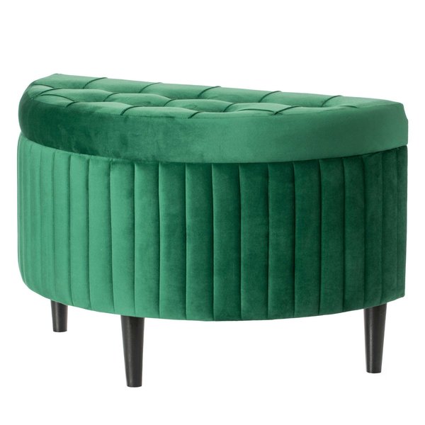 Fabulaxe Half Moon Modern Velvet Tufted Storage Ottoman Bench, Green Product Name QI004048.L.GN